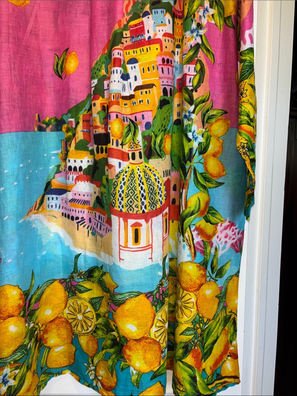 ANTICA SARTORIA MULTICOLORED 4 BUTTON DOWN COTTON DRESS LEMON AND VILLAGE PRINT - Picture 10 of 12